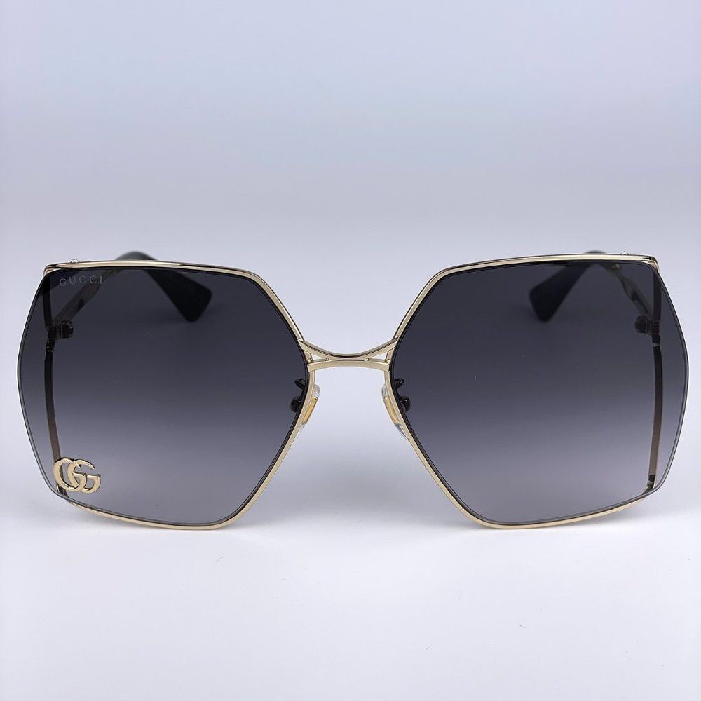 NEW Gucci Logo GG0817S 006 Gold Gray Geometric Oversized Metal Women Sunglasses - Picture 3 of 11